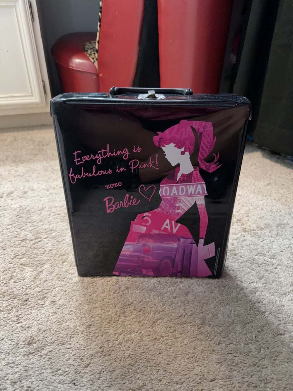 Vintage Vandor Barbie Vinyl Doll Case in Black and Pink